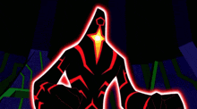 a cartoon character with a red light coming out of his mouth