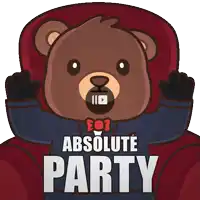 a teddy bear with the words absolute party written on it