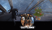 a poster for star wars outlaws showing a christmas tree