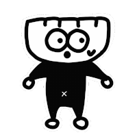 a black and white drawing of a monster with a x on the bottom of it