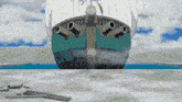 a cartoon drawing of a ship with a few cannons
