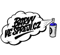 a spray can is spraying paint into a cloud with the words barvy ve spreji.cz written on it .