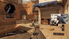 a video game is being played with a man wearing headphones and a microphone in the background