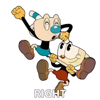 a cartoon character holding another character with the word right below them