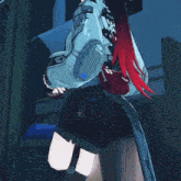 a drawing of a girl with red hair and a jacket that says ' uv ' on it
