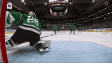 a hockey player in a green jersey with the number 29 on it