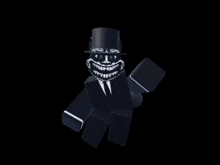 a cartoon character wearing a top hat and a mask with teeth