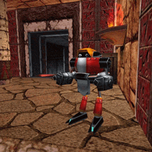 a robot in a video game is standing in a room
