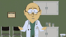 a cartoon doctor is standing in front of a sign that says ' infirmity of the infants '