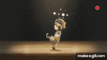 a little boy is standing on a wooden stage in a video game .