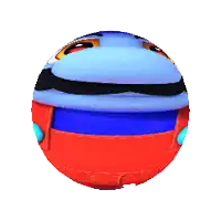 a ball with a blue face and red pants on it