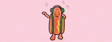 a cartoon hot dog is wearing headphones and listening to music