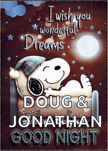 a snoopy poster that says " i wish you wonderful dreams "