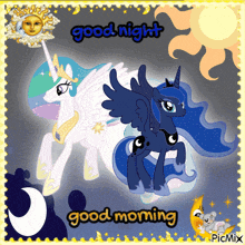 a picture of ponies with the words good night good morning