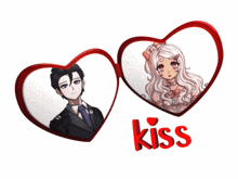 a picture of a man and a girl with the word kiss below