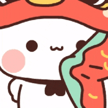 a close up of a cartoon character with a red hat