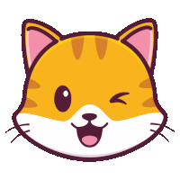 a cartoon cat with a pink ear is winking and smiling