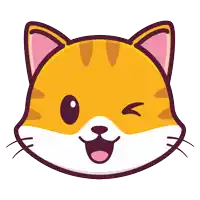 a cartoon cat with a pink ear is winking and smiling