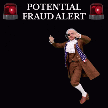 a potential fraud alert sign with a man in a brown coat