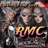 a poster for rmc rock metal community shows a man and woman