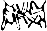 a black infinity symbol with white spots on it