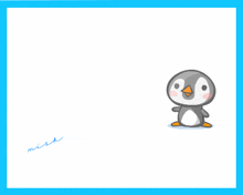 a cartoon penguin is standing next to the word hi