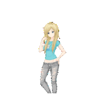 a pixel art of a girl wearing a t-shirt that says " bunny "