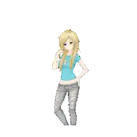a pixel art of a girl wearing a t-shirt that says " bunny "