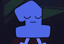 a blue cartoon character with closed eyes and a smile on his face