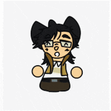 a cartoon drawing of a person with glasses and confetti falling around them