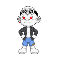 a cartoon of a monkey wearing a jacket and shorts with the word zhou on the side