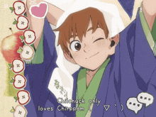 a picture of a boy with the words chilchuck only loves chirppom below him
