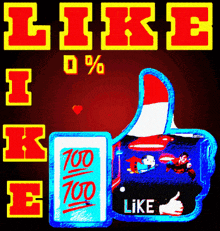 a sign that says like 0 % with a pepsi thumbs up