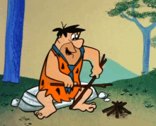 Fred Flintstone Campfire GIF - Fred Flintstone Campfire Rubbing Sticks GIFs