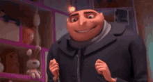 a close up of a cartoon character 's face making a surprised face .