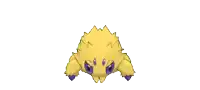 a cartoon drawing of a yellow spider with purple eyes on a white background .