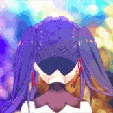 a pixelated image of a girl with purple hair and red earrings