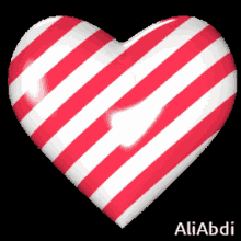a red and white striped heart with the name aliabdi written below it