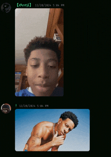 a picture of a shirtless man is next to a picture of a boy