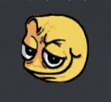 a yellow smiley face with a very angry expression on it .