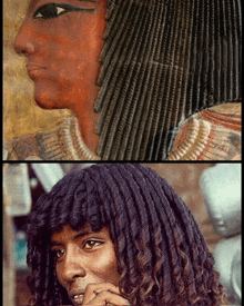 a painting of a woman with dreadlocks and a picture of a man with curly hair