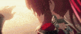 a close up of a person 's neck with a red haired girl