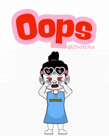 a cartoon girl wearing heart shaped sunglasses and the word oops