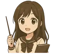 a girl in a school uniform is holding a book and a pointer