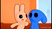 a cartoon of two rabbits talking to each other with the website gifrun.com in the corner
