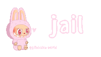 a cartoon of a baby in a bunny costume with the word jail behind it