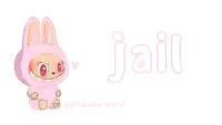 a cartoon of a baby in a bunny costume with the word jail behind it