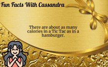 a gold background with fun facts with cassandra written on it