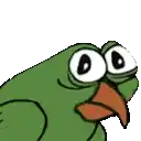a green frog with big eyes and an orange beak is making a funny face .