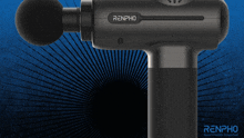 a renpho massage gun is shown on a blue and white background
